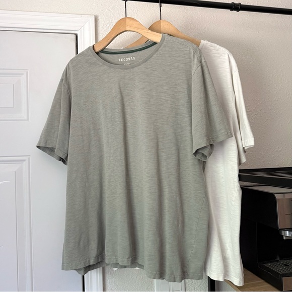 TECOVAS sage green white cotton slub knit crew neck short sleeve tee- set of 2